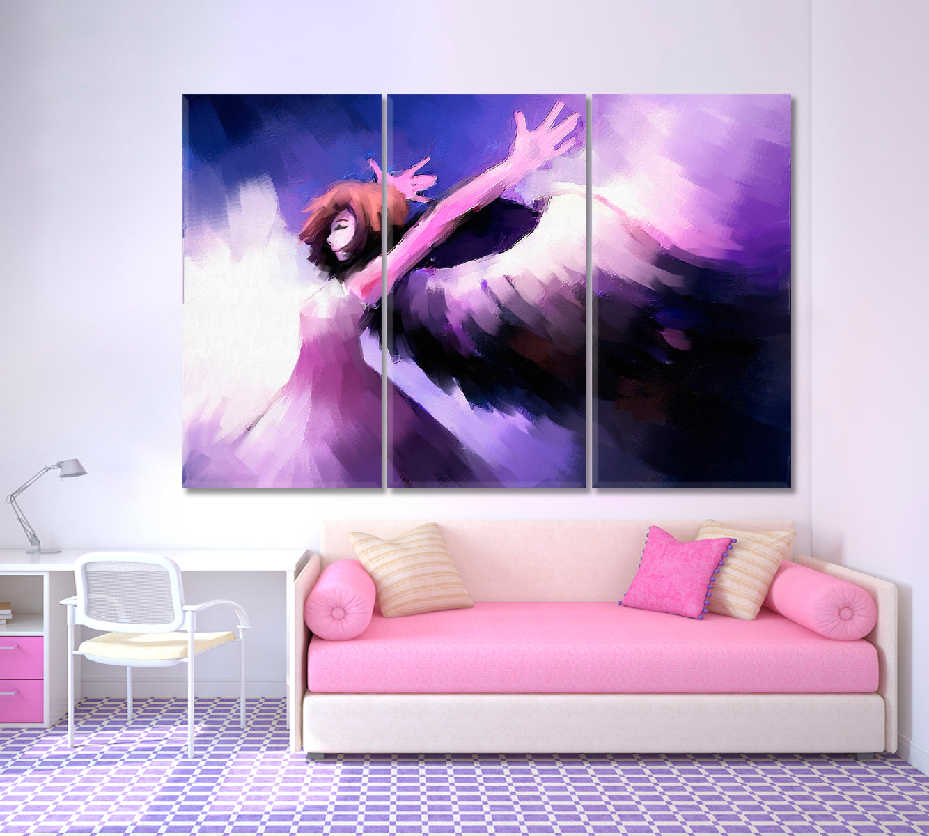 I'm Flying Angel Girl With Wings Fine Art Canvas Print TV, Cartoons Wall Art Canvas Artesty 3 panels 36" x 24" 
