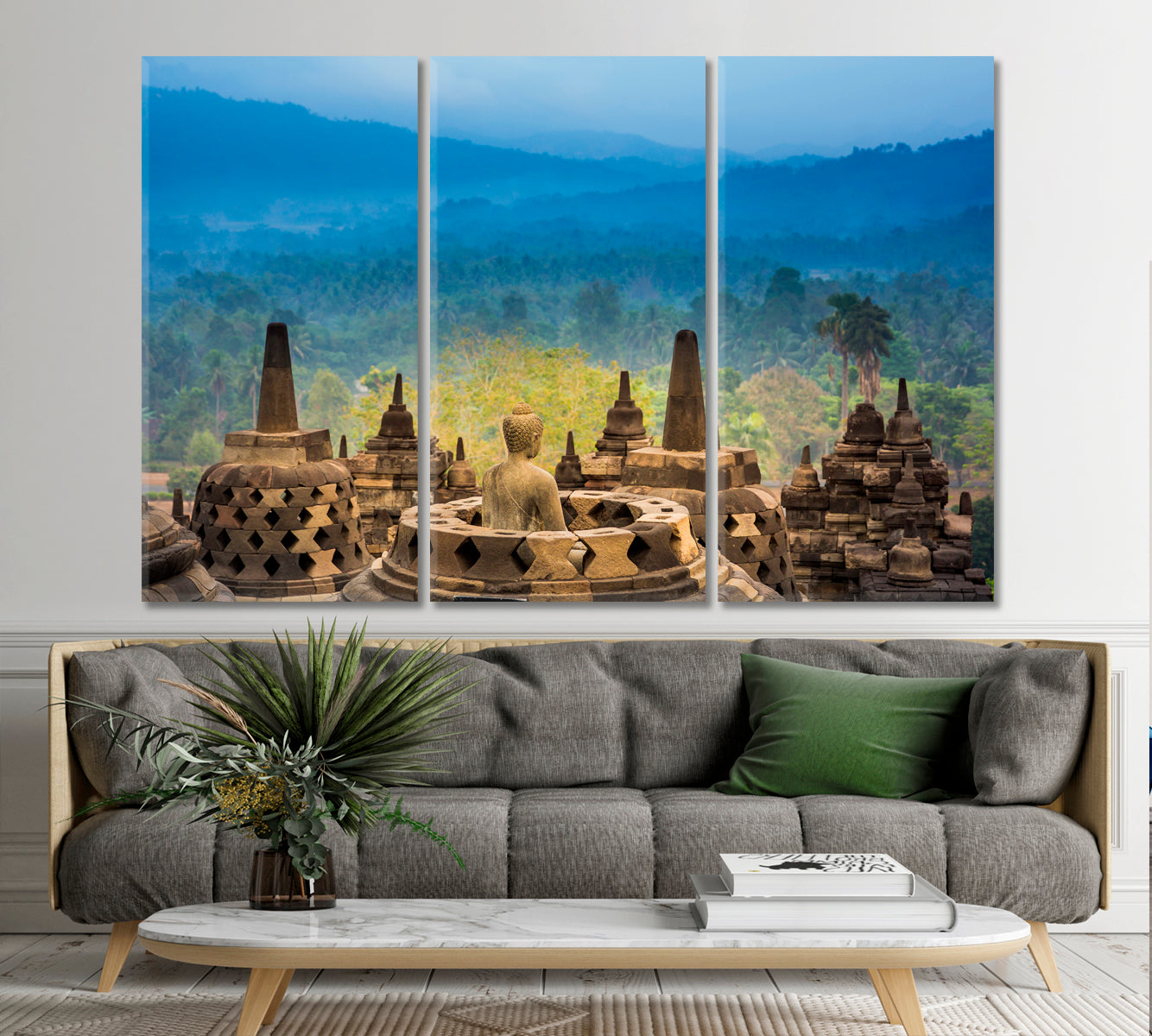 Borobudur Temple Yogyakarta Java Indonesia Ancient Architecture Statue Scenery Landscape Fine Art Print Artesty 3 panels 36" x 24" 