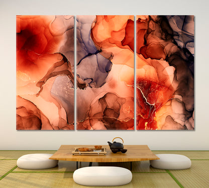 Ink In Water Abstract Modern Marble Pattern Fluid Art, Oriental Marbling Canvas Print Artesty 3 panels 36" x 24" 