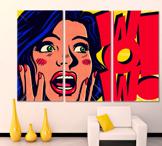 Old Pop Art Style Comic Retro Poster Design Pop Art Canvas Print Artesty 3 panels 36" x 24" 