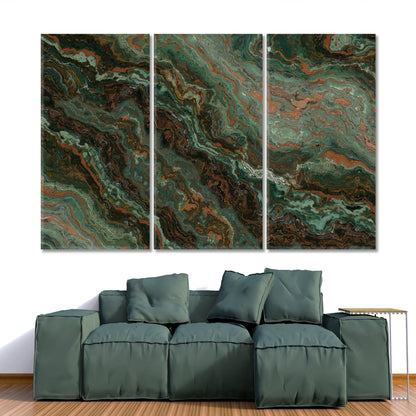 MALACHITE Green Marble Pattern Veins Abstract Fluid Art, Oriental Marbling Canvas Print Artesty 3 panels 36" x 24" 