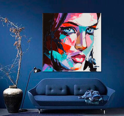 COLORFUL MOOD Pretty Girl Portret Modern Art - Square Panel People Portrait Wall Hangings Artesty   