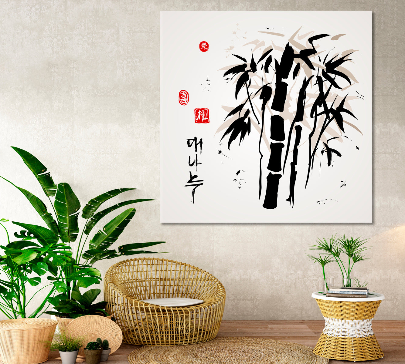 BAMBOO Vintage Tree Traditional Asian Blessing Delight Joy - S Asian Style Canvas Print Wall Art Artesty   