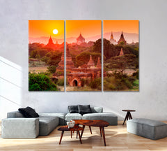 MAJESTIC TEMPLE Asian Pagoda Mandalay Myanmar Religious Architecture Landscape Sunset Asian Style Canvas Print Wall Art Artesty 3 panels 36" x 24" 