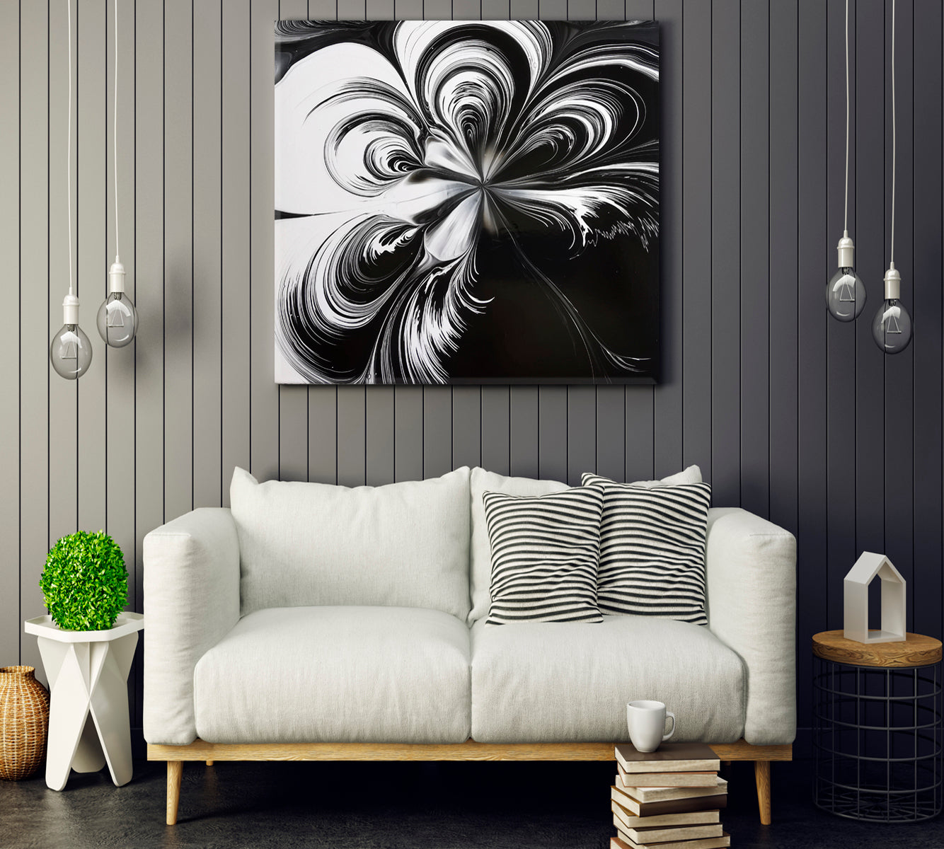 Black And White Abstract Poster Fluid Art, Oriental Marbling Canvas Print Artesty 1 Panel 12"x12" 