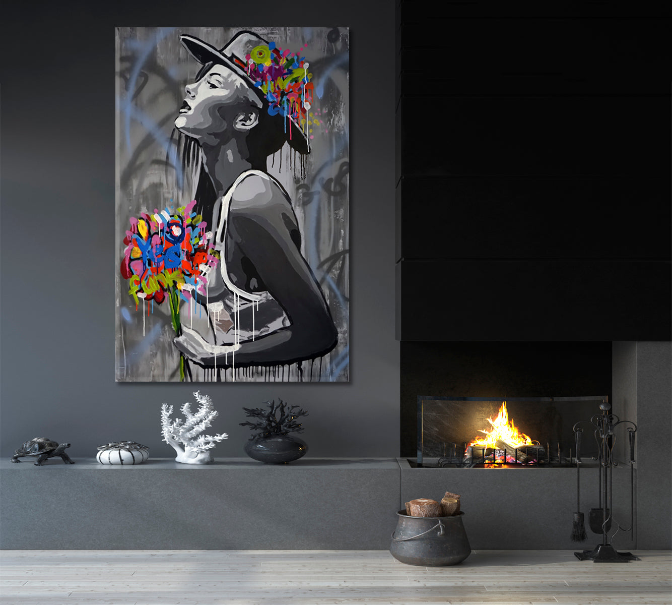 WOMAN OF THE WORLD Expressionism Drip Paint Street Art Creative Grunge Style Canvas Print - Vertical Contemporary Art Artesty   