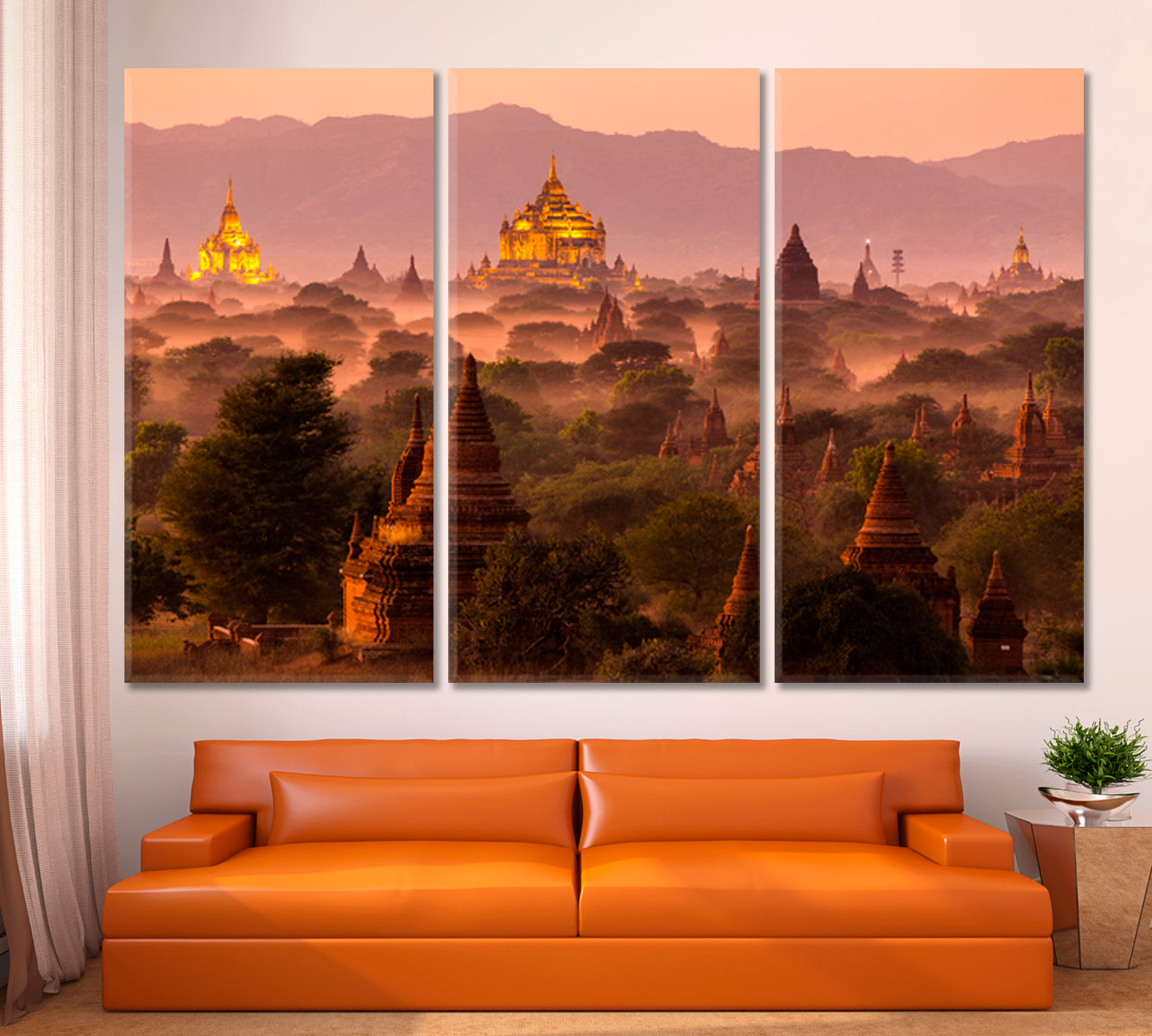 PAGODA Asian Religious Architecture Ancient Buddhist Ruins Landscape Sunset Sky Scenery Landscape Fine Art Print Artesty 3 panels 36" x 24" 