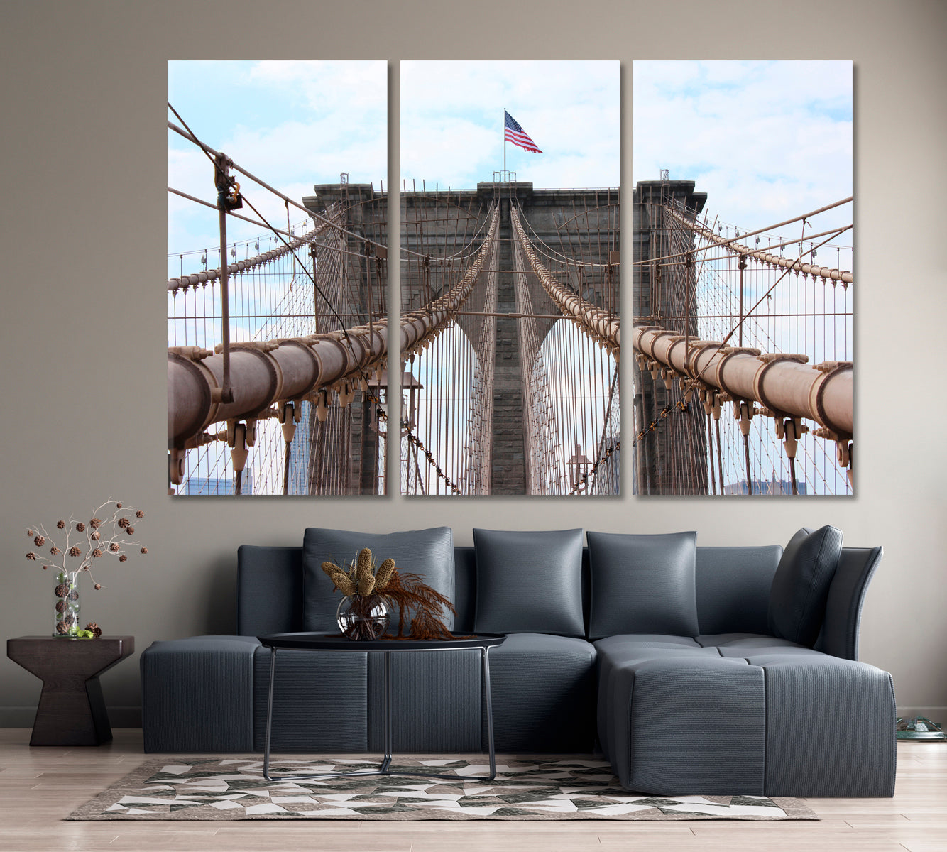 USA Brooklyn Bridge Perspective Photography Canvas Print Cities Wall Art Artesty 3 panels 36" x 24" 