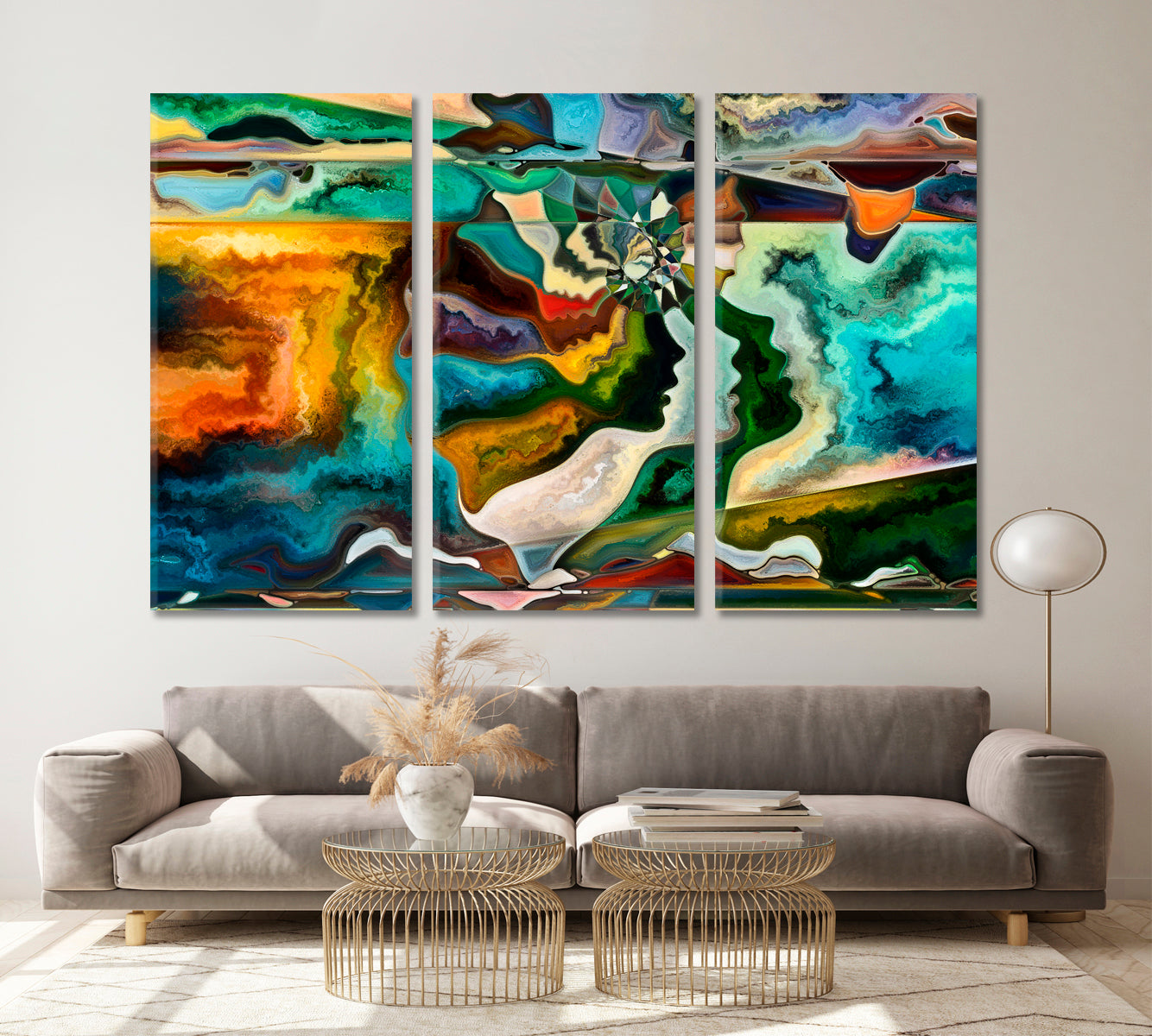 INTERWEAVING FLOW Inner World People and Forms Abstract Art Print Artesty 3 panels 36" x 24" 