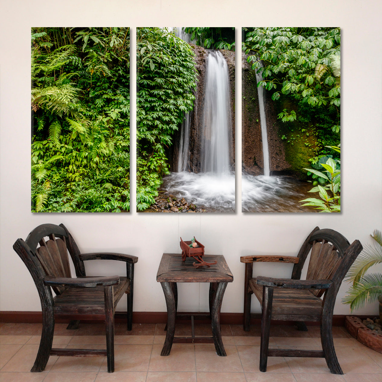 Tropical Jungle Rainforest Banyumala Twin Waterfalls Bali Tropical, Exotic Art Print Artesty 3 panels 36" x 24" 