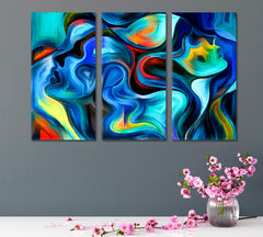 Unity, Surreal Human Profiles and Graceful Lines in Vivid Colors Consciousness Art Artesty 3 panels 36" x 24" 