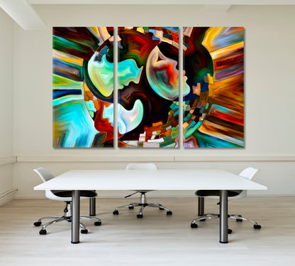 Abstract Design Human And Nature Contemporary Art Artesty 3 panels 36" x 24" 