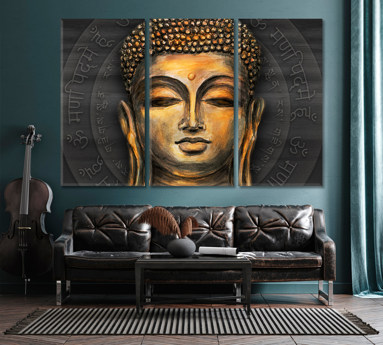 Gautama Buddha Mantra Om mani Padme Hum Sanskrit Tibetan Religious Modern Art Artesty   