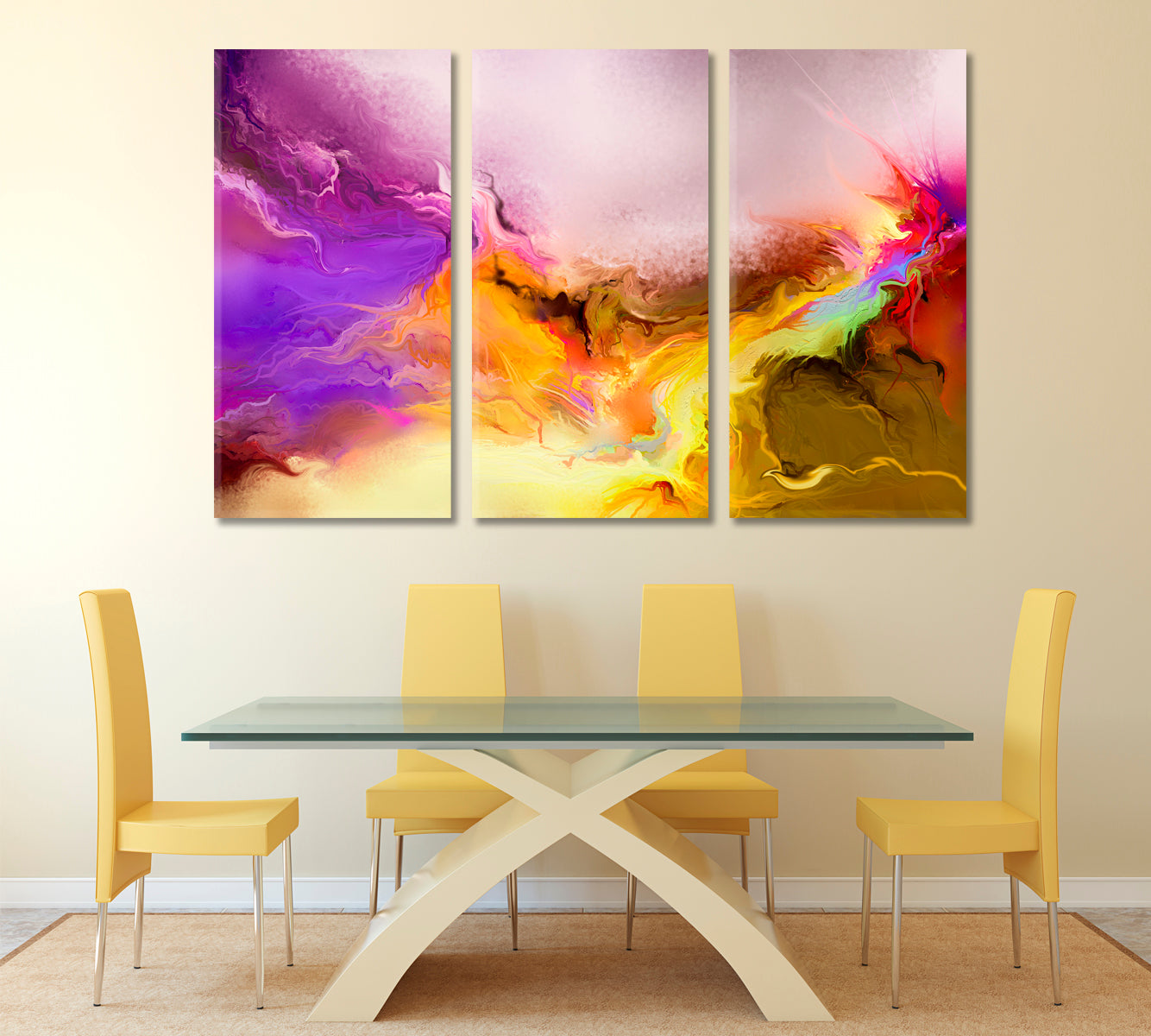 Vivid Colors Abstract Art Print Artesty 3 panels 36" x 24" 