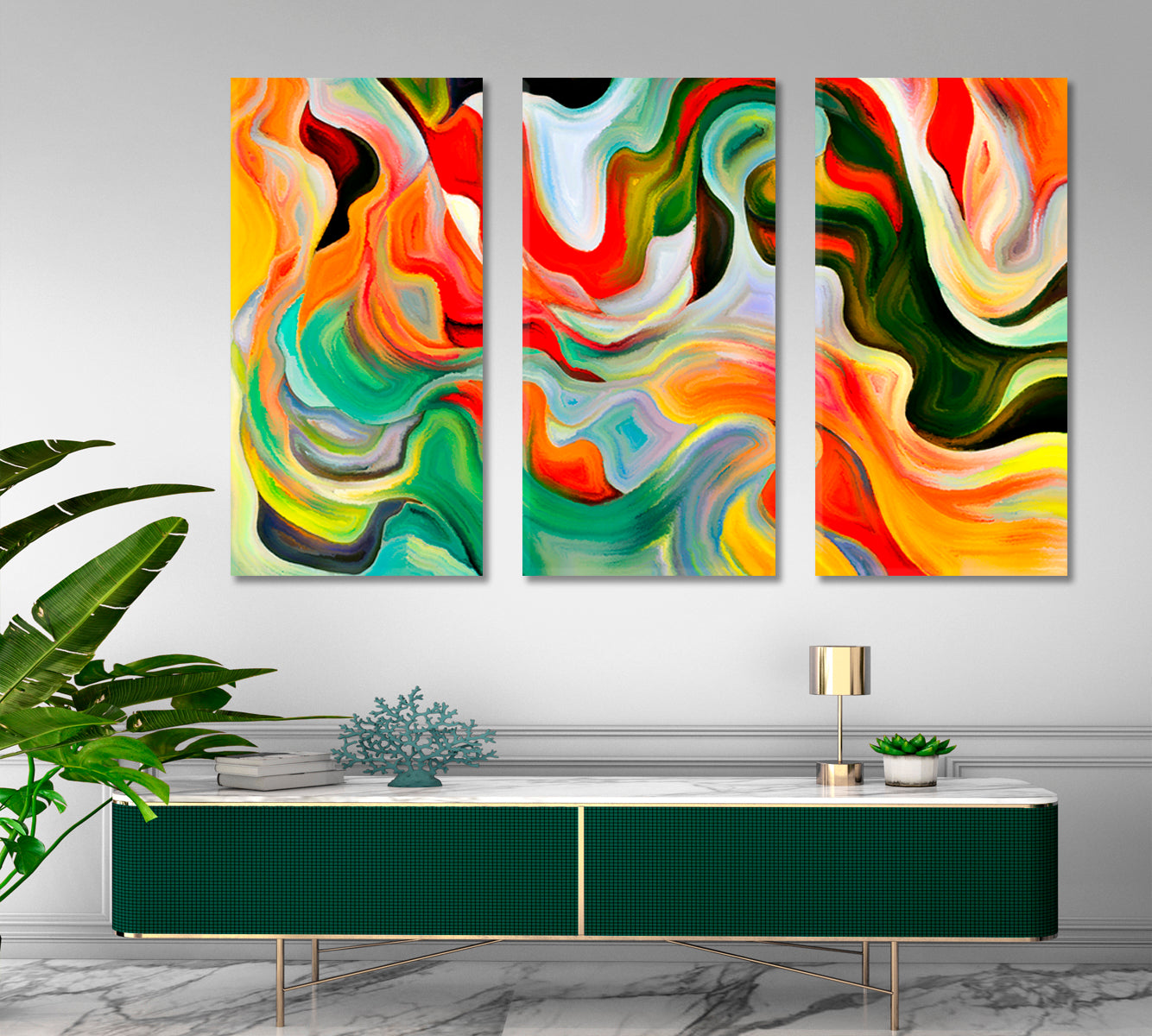 Shapes Within Beautiful Colorful Abstraction Abstract Art Print Artesty 3 panels 36" x 24" 