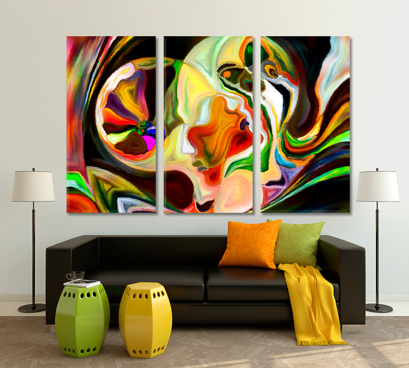 CONTEMPORARY ART Abstract Forms and Nature Lines Contemporary Art Artesty 3 panels 36" x 24" 