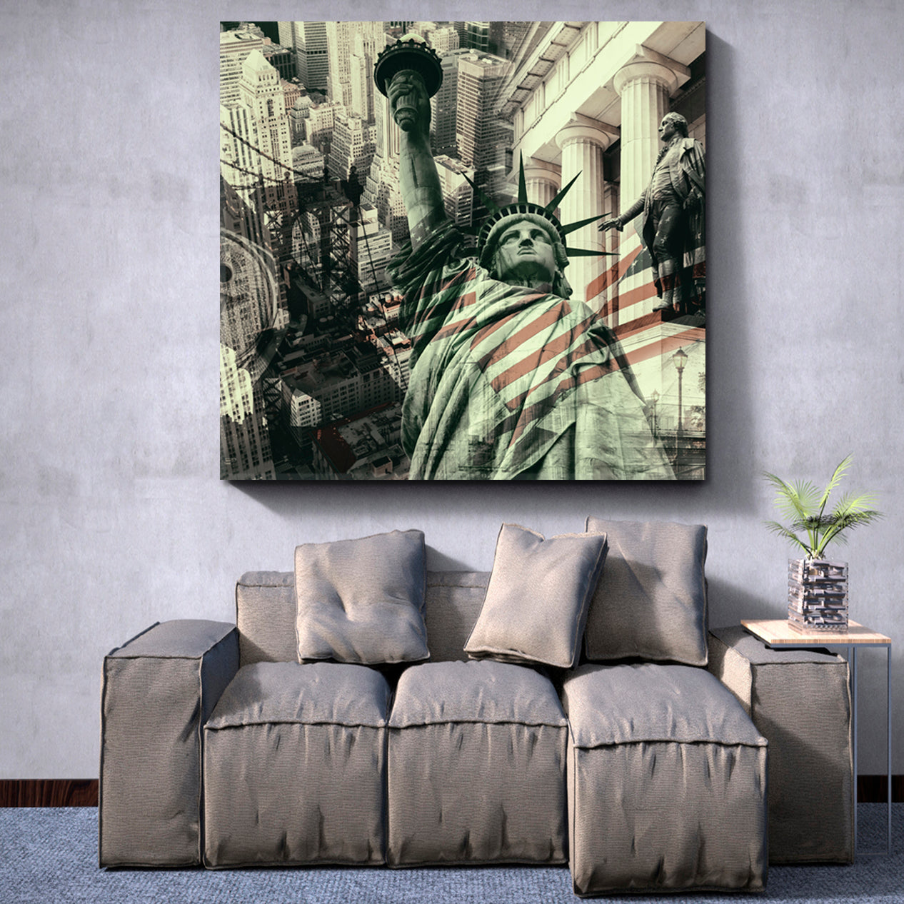 Liberty Statue Landmarks Symbols NYC Modern Grunge Style Collage Cities Wall Art Artesty   