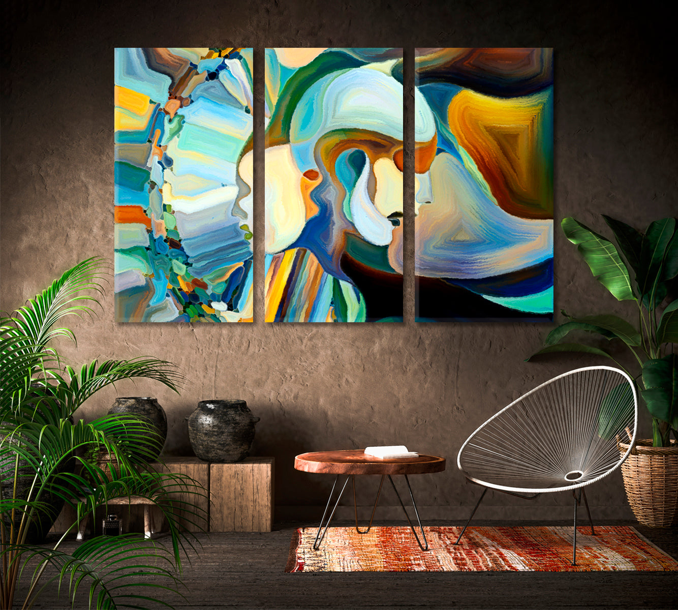 Life Inside Colorful Palette Consciousness Art Artesty 3 panels 36" x 24" 