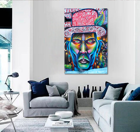 JAZZ MAN Street Art on Wall Montreal Canada Popular Urban Graffiti Canvas Print - Vertical Street Art Canvas Print Artesty   