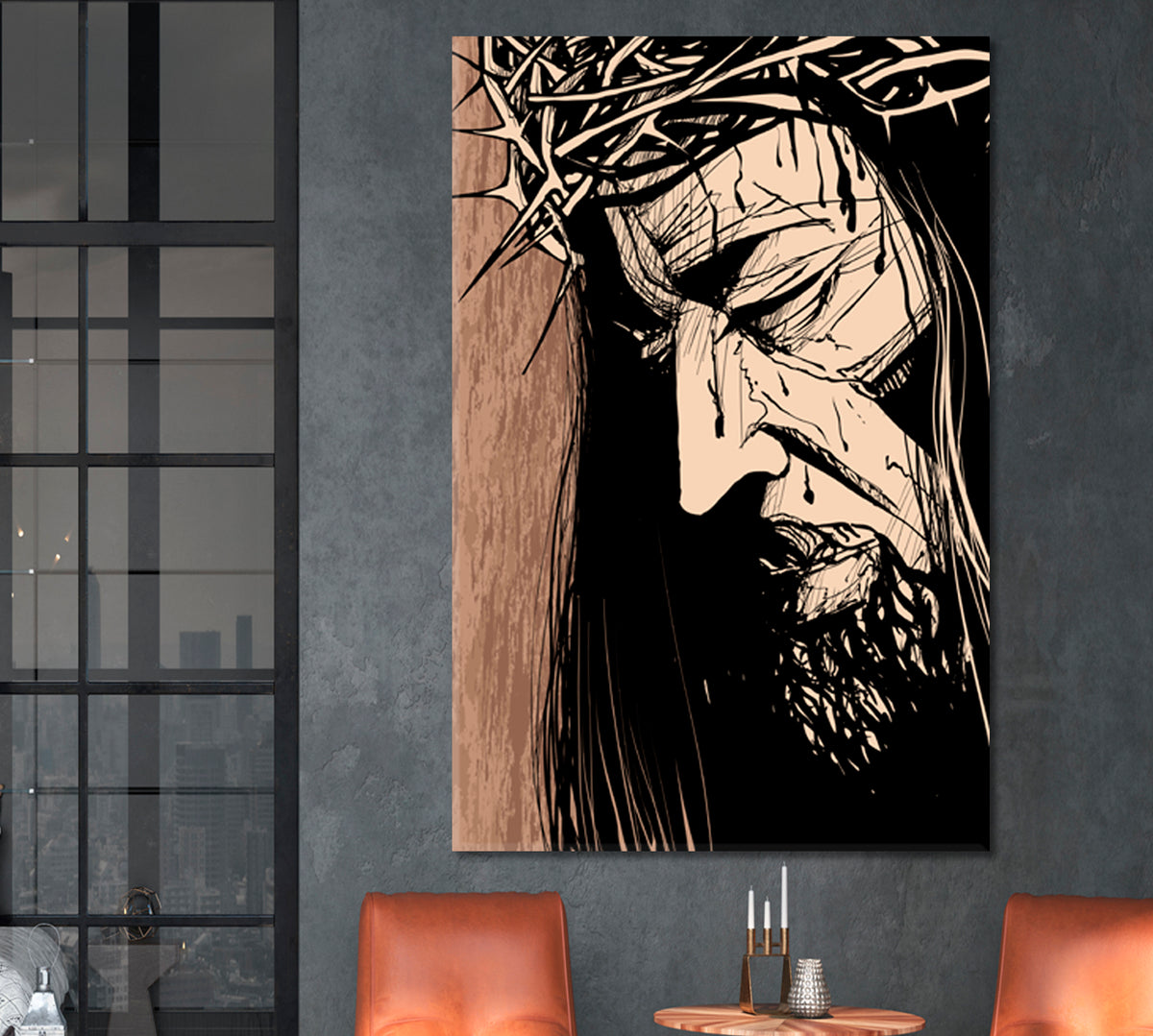 CHRIST'S FACE Jesus Christ Portrait Christian Religion Symbol - V Religious Modern Art Artesty 1 Panel 16"x24" 