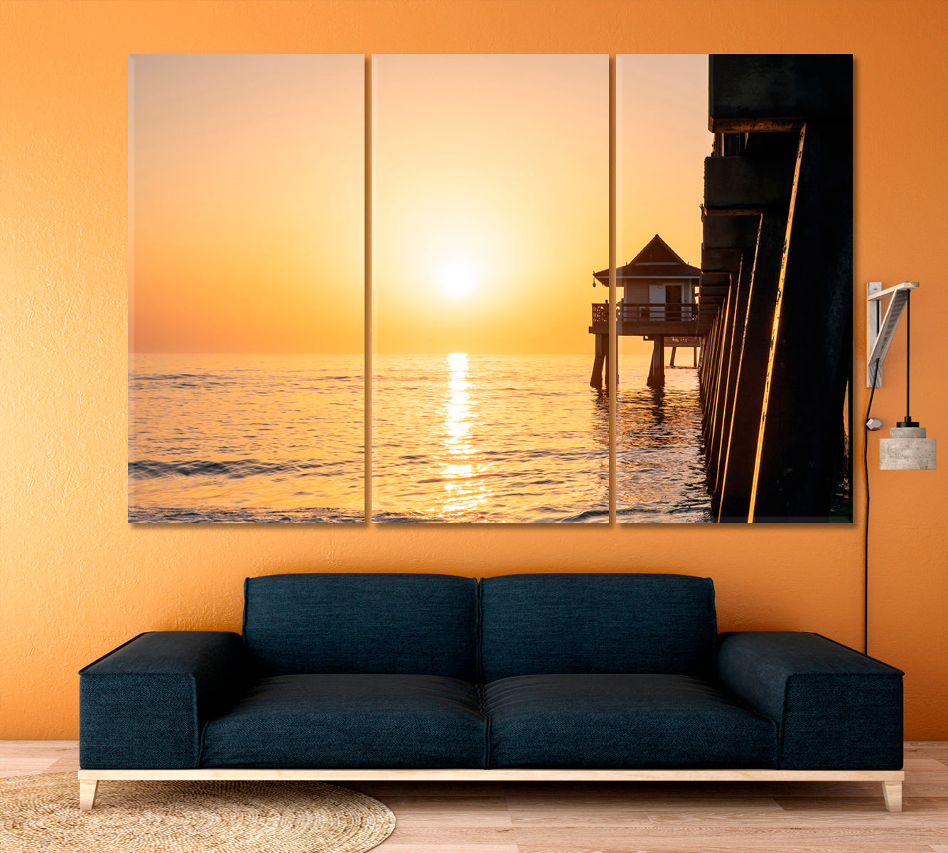 SUNSET OVER THE OCEAN Sun Reflection Picturesque Landscape Canvas Print Scenery Landscape Fine Art Print Artesty 3 panels 36" x 24" 