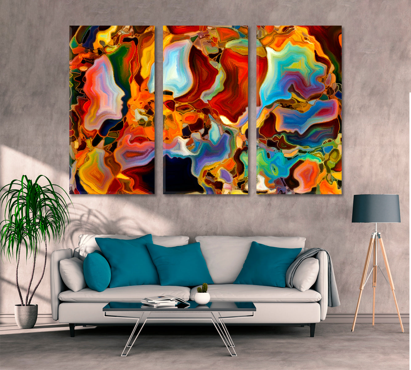People And Colors Abstract Art Print Artesty 3 panels 36" x 24" 