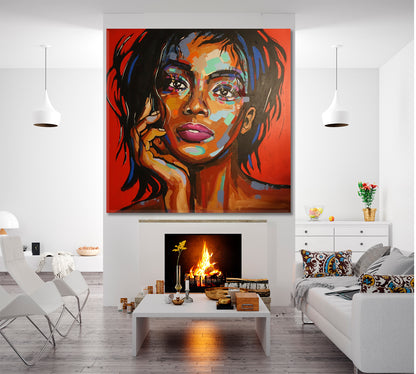 MUSE | Fine Art Portrait Woman Grunge Graffiti Style Canvas Print - Square People Portrait Wall Hangings Artesty   