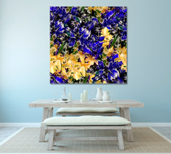 Blue and Yellow Flowers Abstract Painting Floral & Botanical Split Art Artesty   