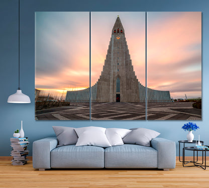 Boreal Polar Aurora Hallgrímskirkja Largest Church Iceland Reykjavík Beautiful Sunrise Landscape Canvas Print Scenery Landscape Fine Art Print Artesty   