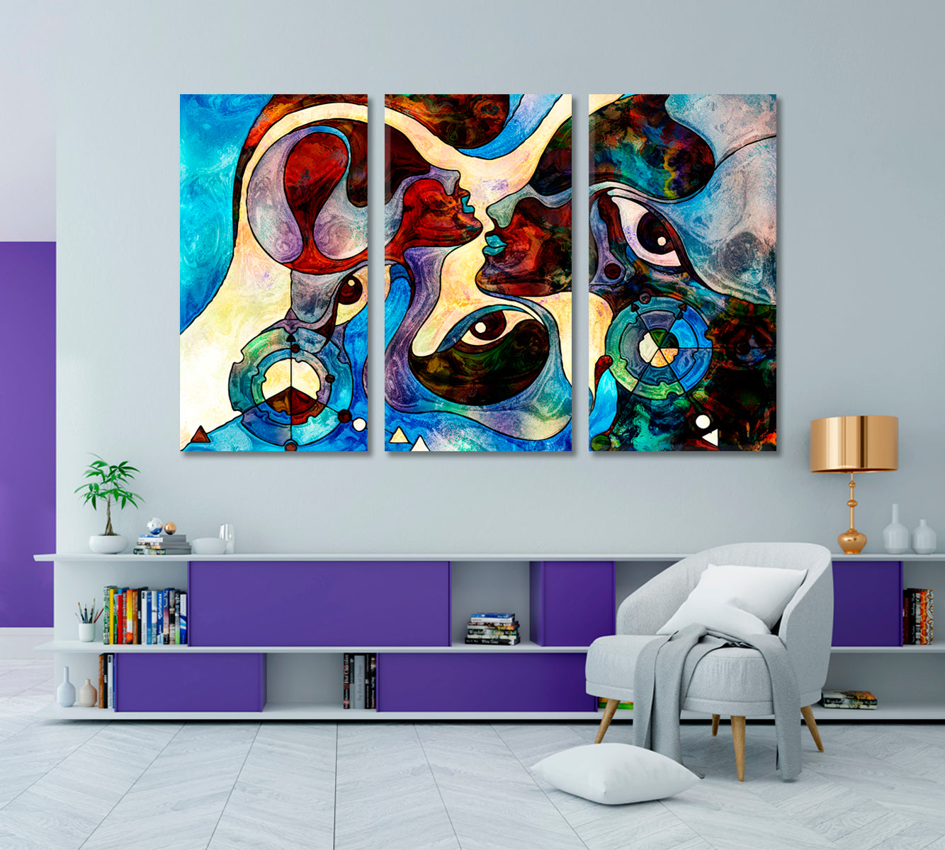 Surreal Abstract Design Stained Glass Pattern Surreal Fantasy Large Art Print Décor Artesty 3 panels 36" x 24" 