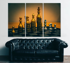 Chess Board Gold Coins Wealth Business Investment Finance Money Business Concept Wall Art Artesty 3 panels 36" x 24" 