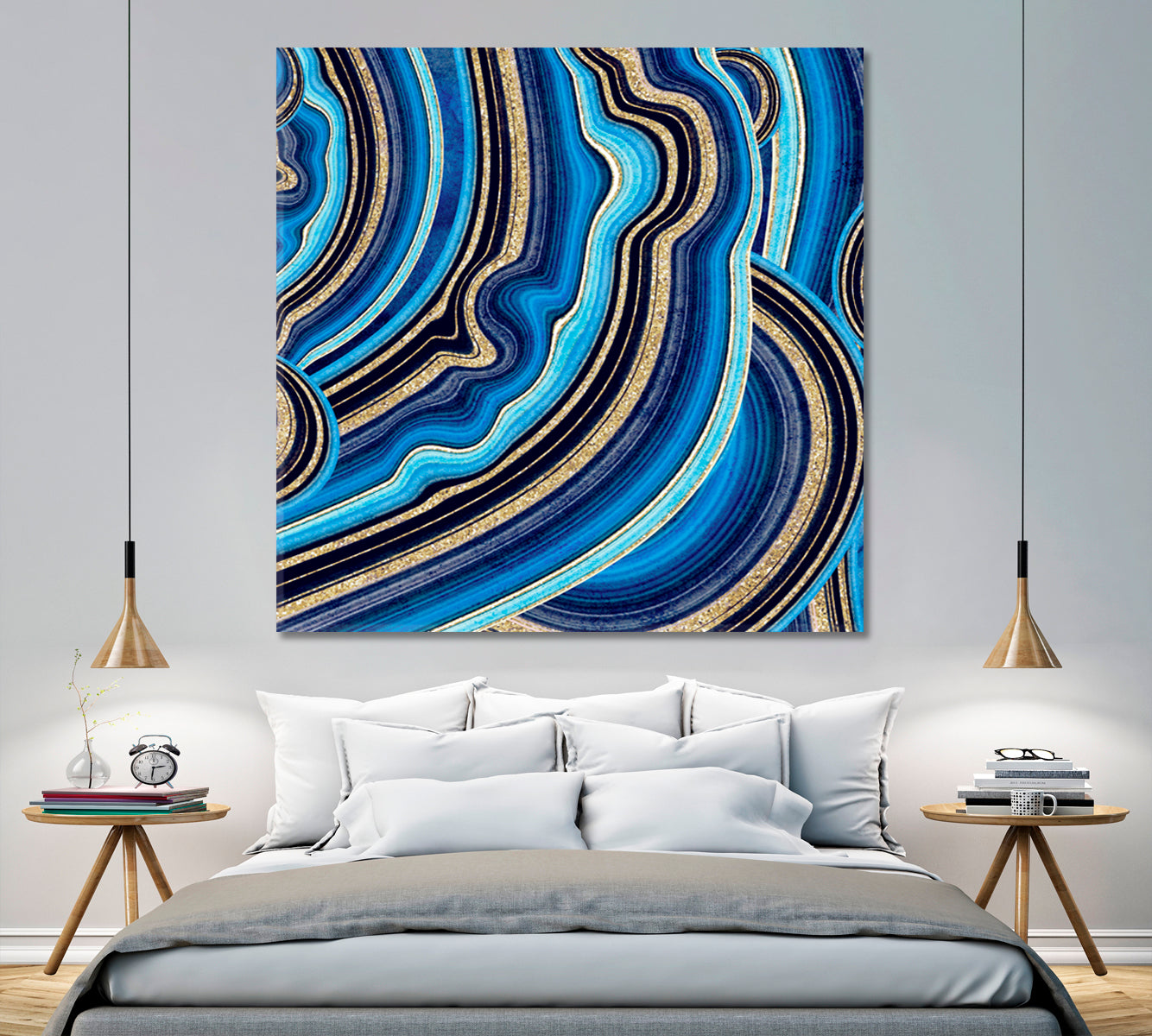 Agate with Blue and Gold Veins Swirls of Marble Canvas Print - Square Abstract Art Print Artesty   