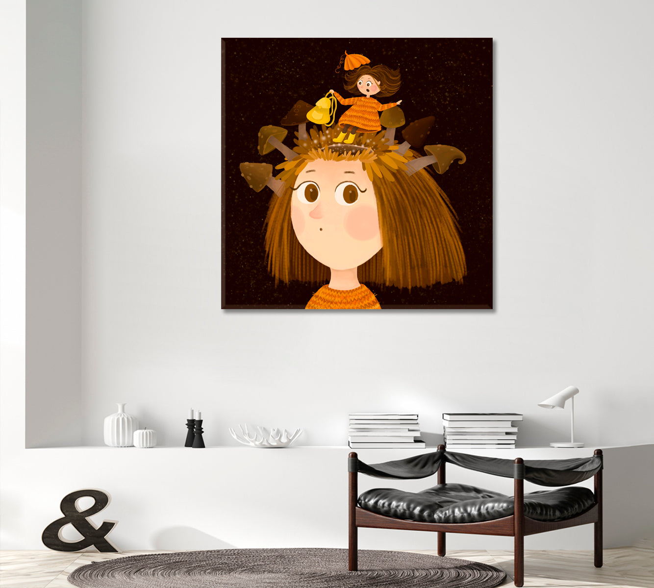 THOUGHTS Getting Into Big Head Surreal Kids Fairy Nursery Art Canvas Print | Square Panel Kids Room Canvas Art Print Artesty   