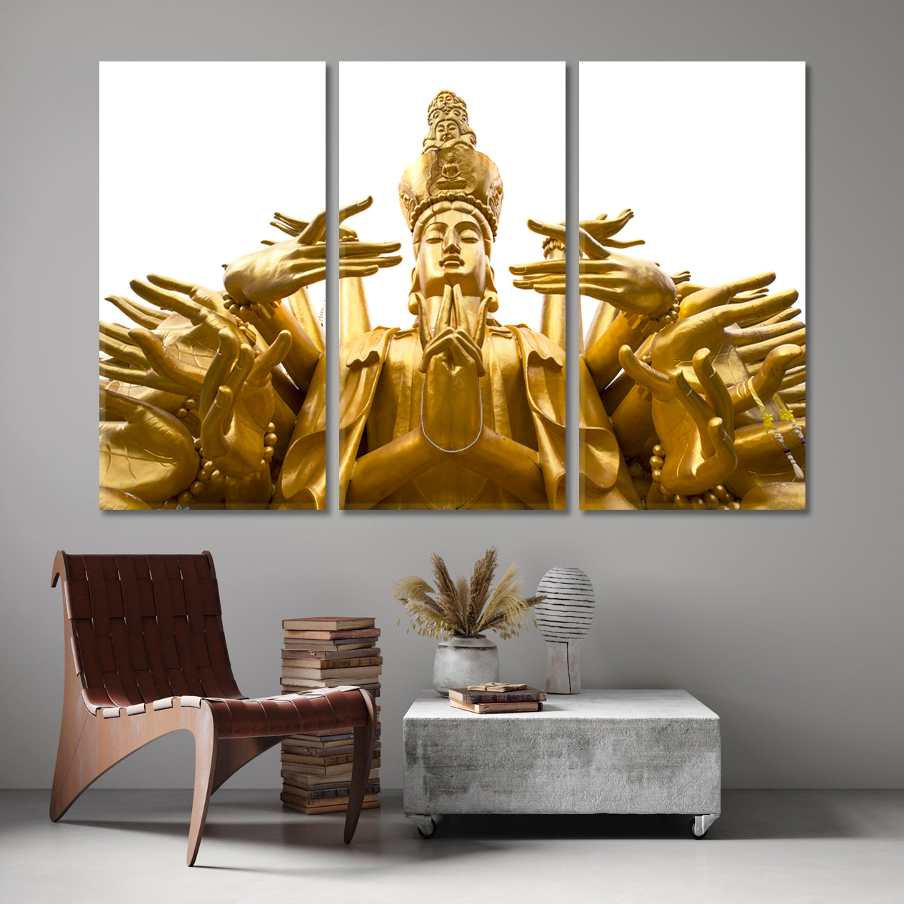 Quan Yin Buddhist Goddess of Mercy Spiritual Poster Religious Modern Art Artesty 3 panels 36" x 24" 