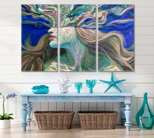 UNDERWATER Contemporary Art Beautiful Woman Fine Art Artesty 3 panels 36" x 24" 