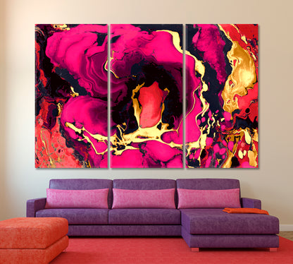 FUCHSIA Contemporary Abstract Ebru Suminagashi Style Contemporary Art Artesty 3 panels 36" x 24" 