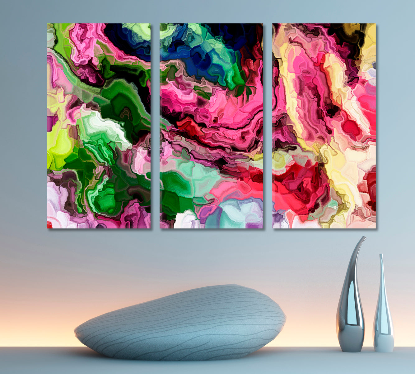 VIBRANT COLORS Expressionist Art Abstract Art Print Artesty 3 panels 36" x 24" 