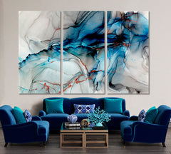Smoky Alcohol Ink Art Modern Abstract Transparent Gray Blue Marble Fluid Art, Oriental Marbling Canvas Print Artesty 3 panels 36" x 24" 