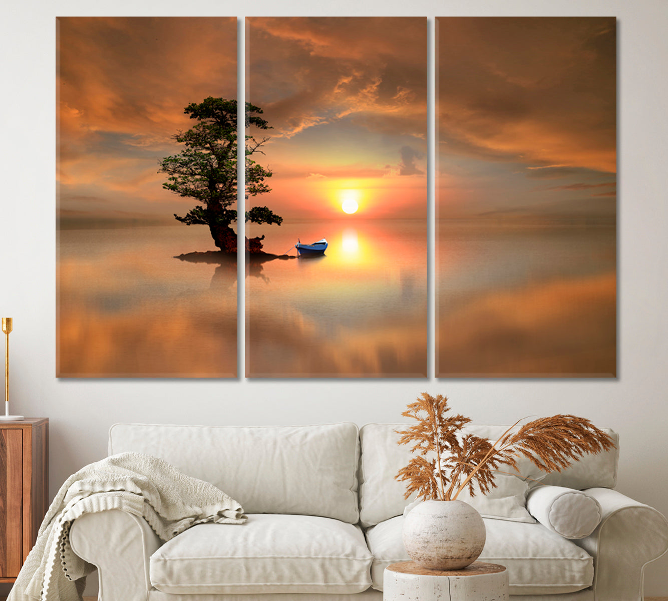 LONELY TREE Boat Artistic Landscape Scenery Pictorial Art Canvas Print Scenery Landscape Fine Art Print Artesty   