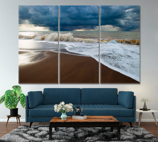 Storm Large Ocean Wave Big Waves Sea Water Coast Beach Sky Reserve Nature Scenery Landscape Fine Art Print Artesty 3 panels 36" x 24" 