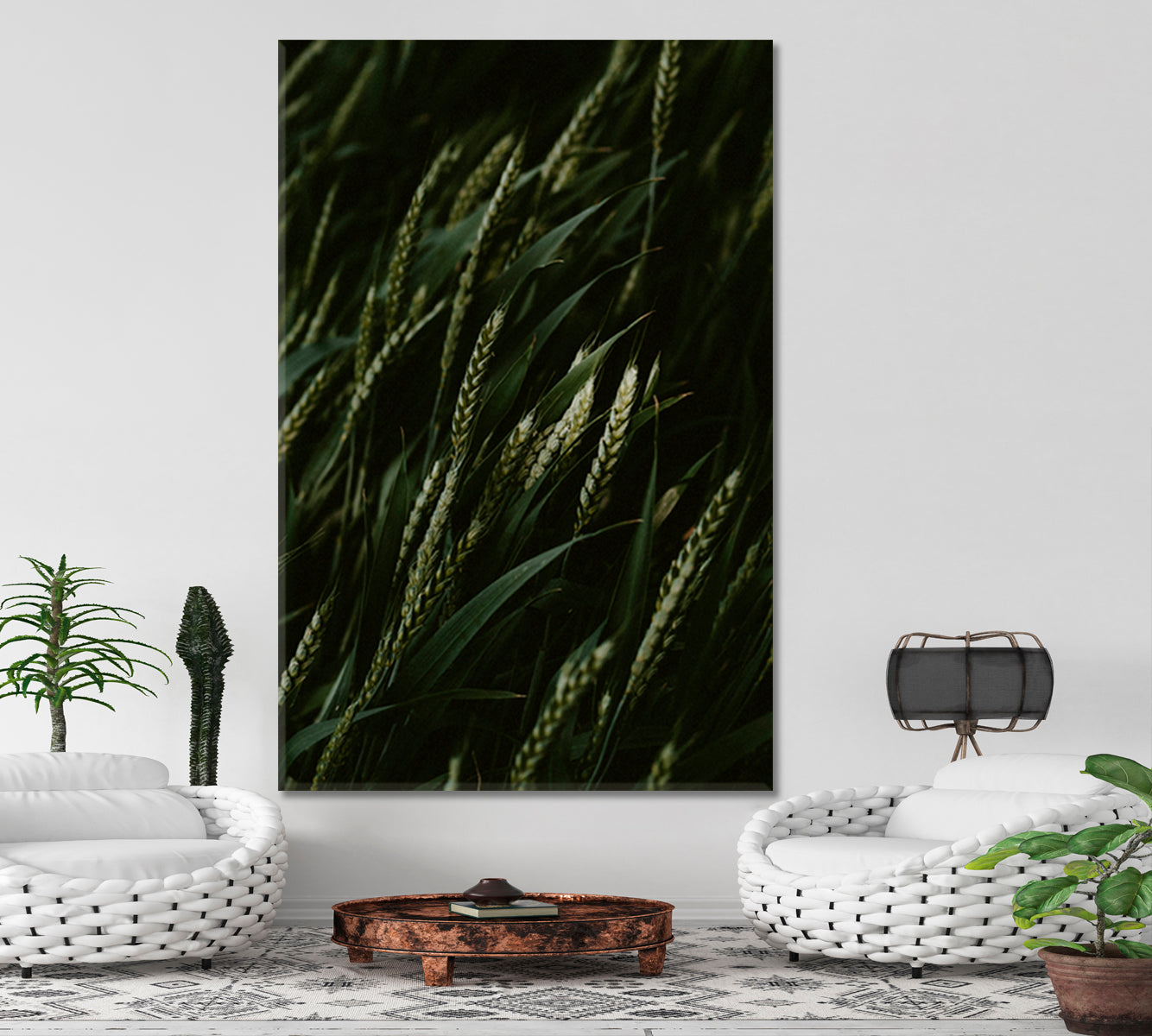 GREEN HOME The Beauty of Green Wheat Sticks Natural Plants Canvas Print - Vertical 1 panel Floral & Botanical Split Art Artesty   