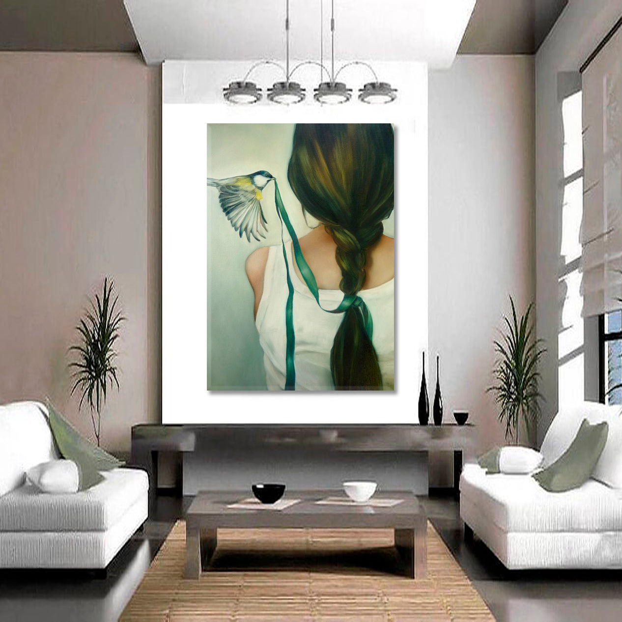 GRACE Morning Woman And Birds Trendy Abstract Surreal Fine Art Artesty   