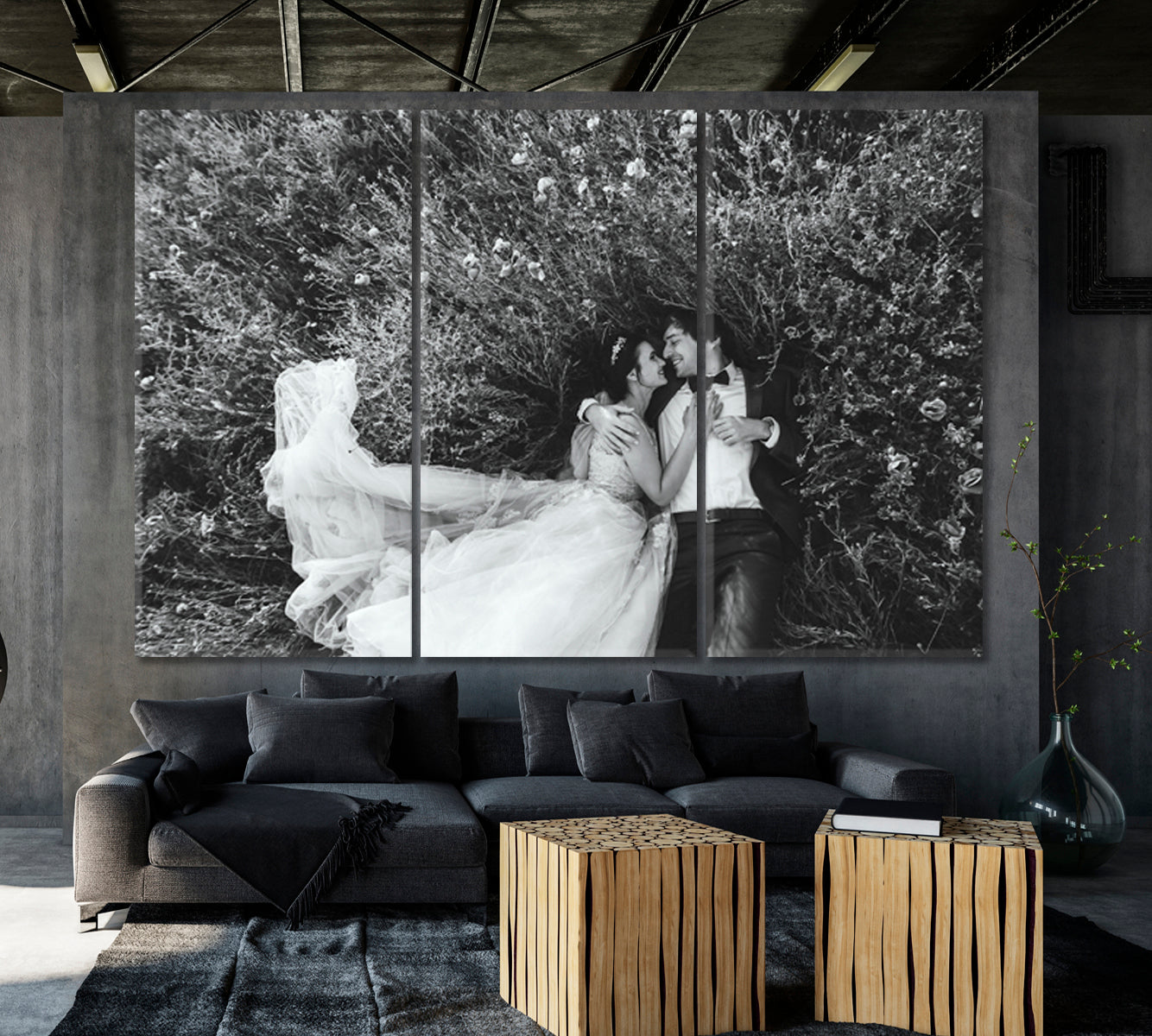 HAPPINESS Happy Life Couple Bride and Groom Wedding Love Family Marriage B&W Black and White Wall Art Print Artesty   