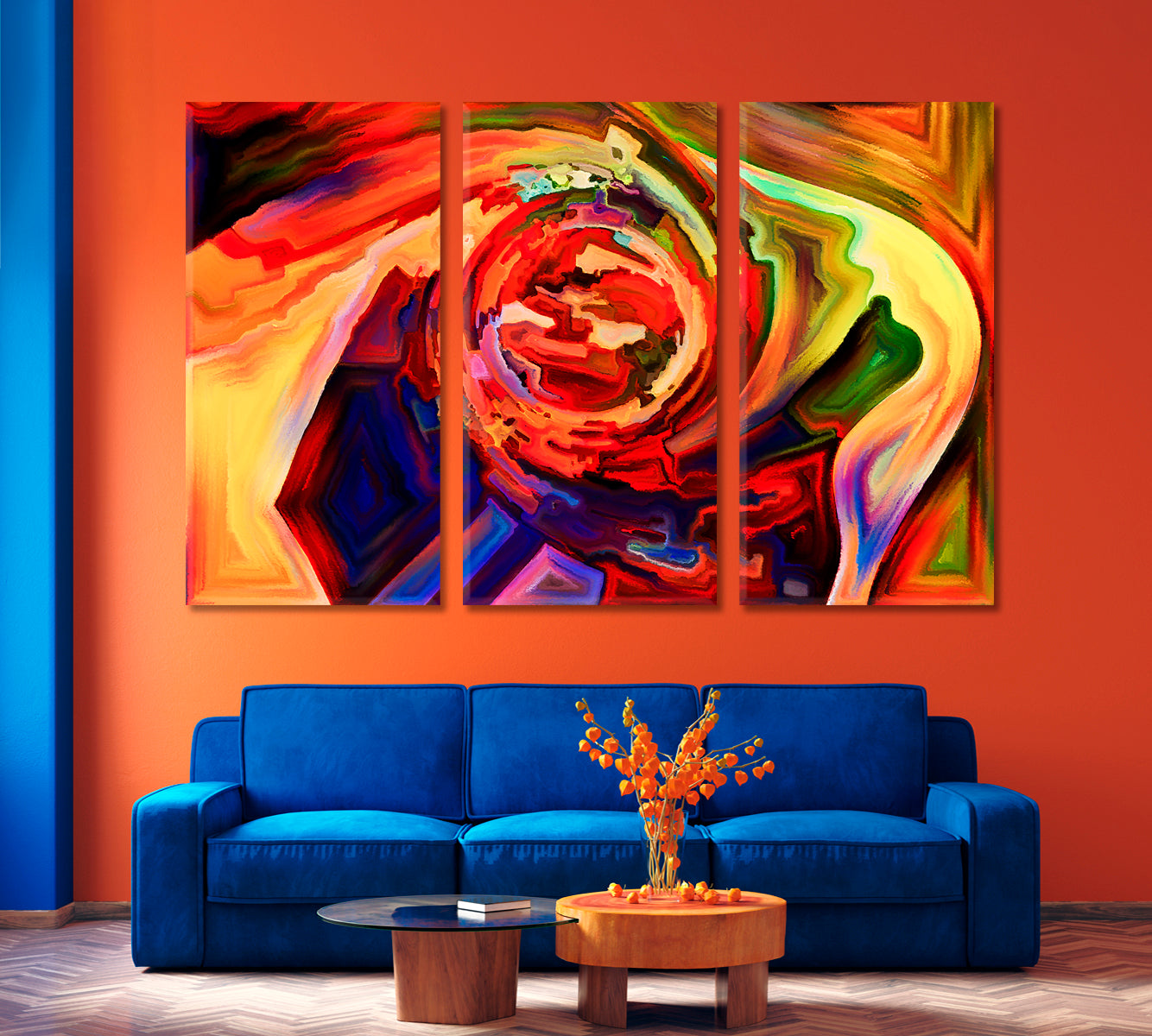 Color Flow Abstraction Contemporary Art Artesty 3 panels 36" x 24" 