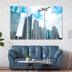 SHANGHAI Airplane Over Skyline Modern Buildings Cities Wall Art Artesty   