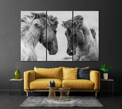 Beautiful Horses Black and White Animals Canvas Print Artesty 3 panels 36" x 24" 