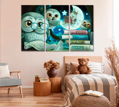 CLEVER OWL Art For Kids Kids Room Canvas Art Print Artesty 3 panels 36" x 24" 