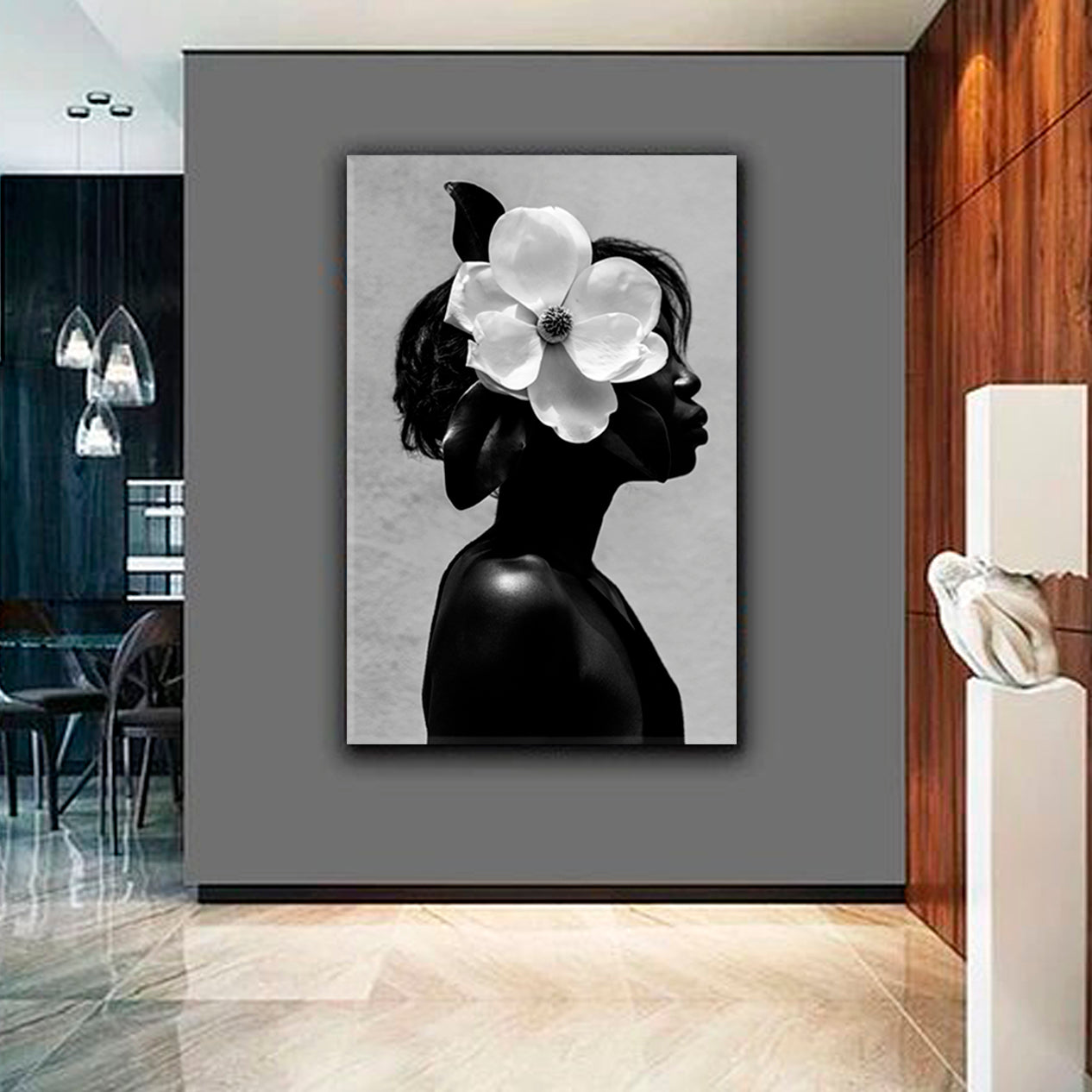 MODERN Beautiful African American Woman Black Beauty - V Black and White Wall Art Print Artesty   