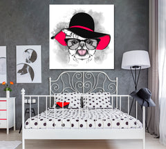 Cute & Sweet Puppy Girl in a Hat Pet Fashion - S Kids Room Canvas Art Print Artesty   