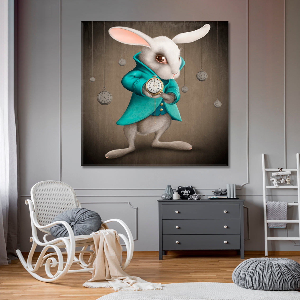 Alice's Adventures in Wonderland White Rabbit Clock KIDS ROOM FANTASY | S Kids Room Canvas Art Print Artesty   